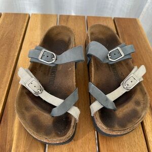 Birkenstock Mayari Sandals Blue/Gray & Cream Two-Tone Leather EU 39